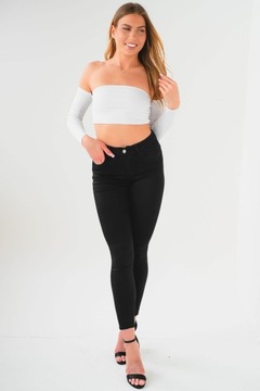 Czarne klasyczne jeansy spodnie modelujące rurki damskie wysoki stan XXL