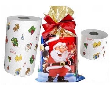 Ręcznik papierowy kuchenny i papier toaletowy w Mikołaje choinki zestaw