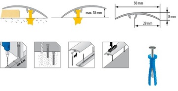 Пороговая планка из алюминиевого компенсатора 5 см 90 см