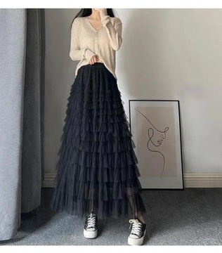 Women Pleated Tutu Long Skirts Ruffles Design Eleg