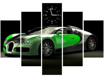 105cm 150cm ZEGAR 5 elem Zielone Bugatti Veyron druk obraz