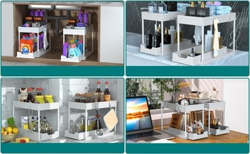 ОРГАНАЙЗЕР ПОД МАКОВИНОЙ, 2 УРОВНЯ, ВЫДВИЖНАЯ ПОЛКА, КУХОННАЯ ПОДСТАВКА, БЕЛЫЙ