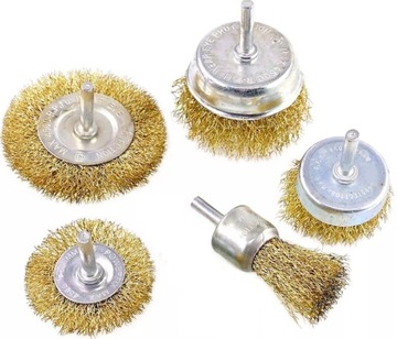 НАБОР ПРОВОЛОЧНЫХ ЩЕТКОВ ДЛЯ ДРЕЛЬ, ОТВЕРТОК, СТАЛЬ, МЕТАЛЛ, ДЕРЕВО, 5 шт.