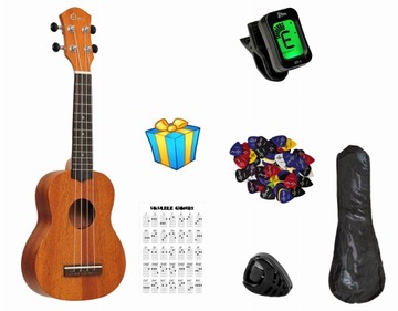 UKULELE SOPRANOWE ELVIS MAHOGANY + AKCESORIA