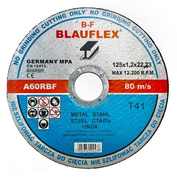 TARCZA DO CIĘCIA METALU 125x1,2 MOCNE BLAUFLEX KORUNDOWA MOCNA DO METALU
