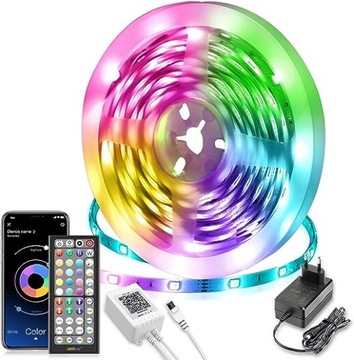 TAŚMA LED MEXLLEX 15 M RGB Z PILOTEM, ZMIENIAJĄCA KOLOR TAŚMA LED DO DOMU