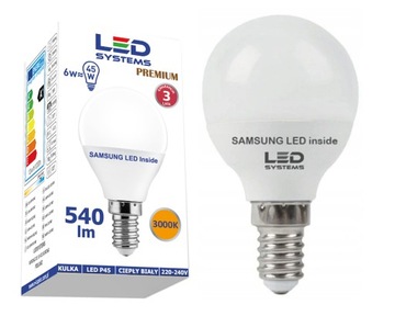 Żarówka LED KULKA E14 6W (SAMSUNG LED Inside) 45W 540m CIEPŁY BIAŁY