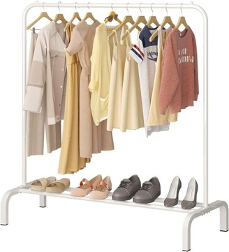 METALOWY WIESZAK ORGANIZER NA UBRANIA Z PÓŁKĄ DOLNĄ GARMENT RACK BIAŁY