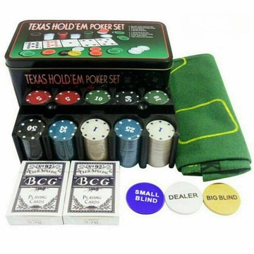 БОЛЬШОЙ НАБОР ДЛЯ ПОКЕРА, КАРТЫ, ФИШКИ, КОВРИК