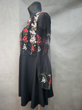 New Look sukienka czarna elegancka haft rozkloszowana maxi 50