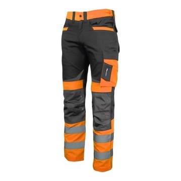 SPODNIE OSTRZEGAWCZE CZARNO-POMARAŃCZOWE, 2XL, CE