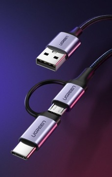 КАБЕЛЬ UЗЕЛЕНЫЙ 2в1 USB НА MICRO USB I TYPE-C 1M 2.4A