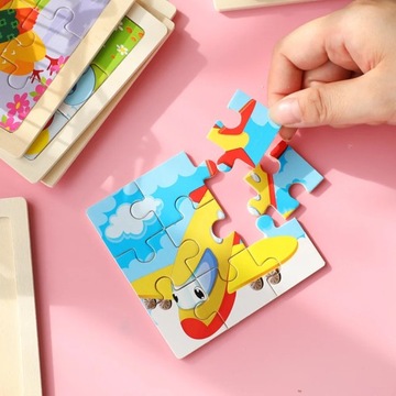 PUZZLE DREWNIANE DLA DZIECI UKŁADANKA LOGICZNA MONTESSORI MAŁA ZABAWKA 4szt