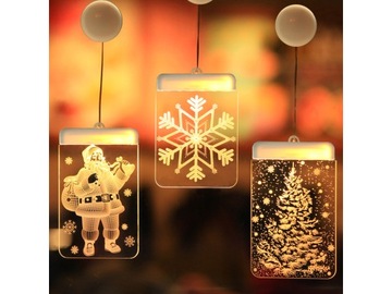 3D СВЕТОДИОДНЫЙ ВИТРАЖ УКРАШЕНИЕ ОКНА РОЖДЕСТВЕНСКИЕ СВЕТИЛЬНИКИ ДВУХСТОРОННИЕ С ПРИСОСКОЙ