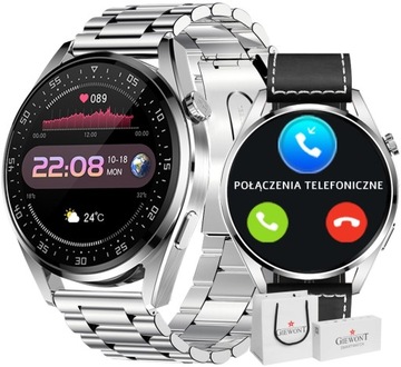 SMARTWATCH ZEGAREK DOTYKOWY SREBRNY NA BRANSOLECIE Z PASKIEM CZARNYM MĘSKI