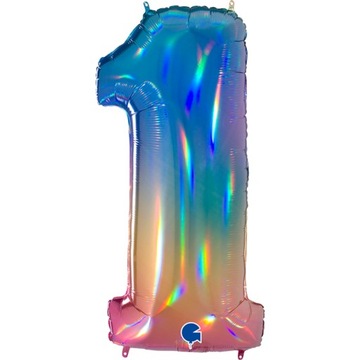 BALON CYFRA 1 OPALIZUJĄCY TĘCZOWY-100CM-8113