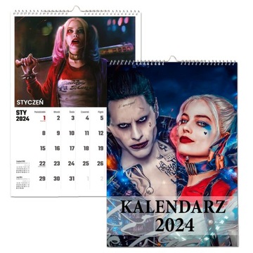 KALENDARZ ŚCIENNY NA ROK 2024 HARLEY QUINN WIELOPLANSZOWY A4