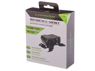 ЗАРЯДНОЕ УСТРОЙСТВО ДЛЯ МОТОЦИКЛА 2X USB 4.2A ЕВРОРОЗЕТКА
