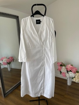 SIMPLE biała sukienka midi elegancka minimalizm S