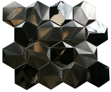 Mozaika metalowa czarna hexagon połysk, płytka heksagon czarna 3D, dekor