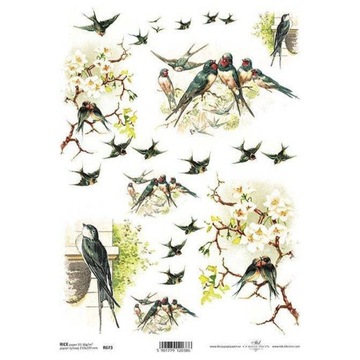 Papier ryżowy do decoupage A4 ptaki jaskółki