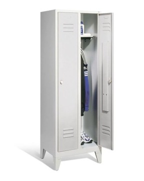 Szafka ubraniowa Cabo, 2 przedziały, 610 x 500 x 1850 mm, z nóżkami, szara