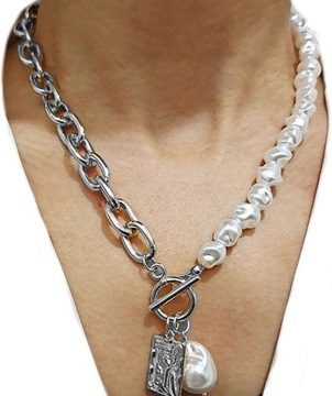 Damski srebrny Naszyjnik choker łańcuch z perłami
