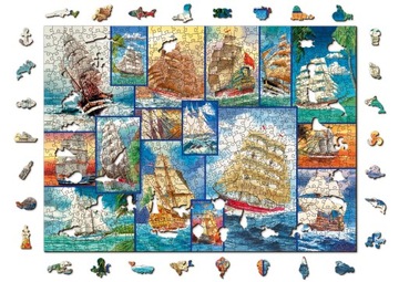 Puzzle Drewniane 750 elementów Żaglowce