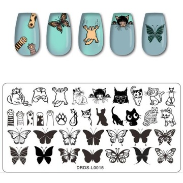 Узоры пластин для штампов для ногтей: КОШКИ, БАБОЧКИ