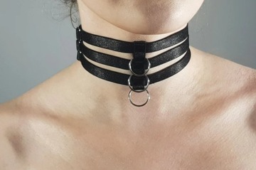 Czarny Choker PREMIUM Szeroki Naszyjnik z Kółkiem