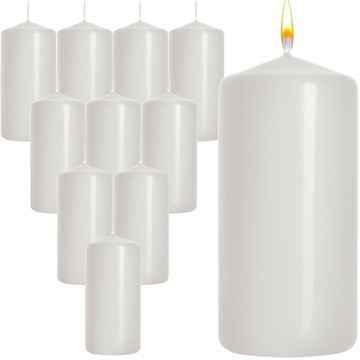 ZESTAW 10 ŚWIEC STOŁOWYCH WALEC KLASYCZNA ŚWIECZKA 10cm BIAŁA 200h palenia