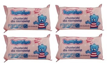 Bambino Chusteczki mokre nawilżone zestaw 4x63