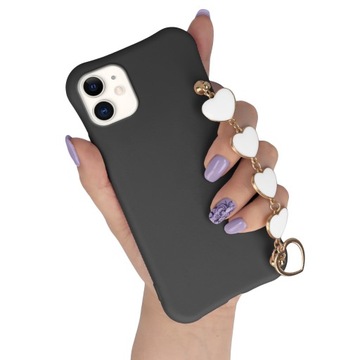 Etui Matowe do IPHONE 11 Biały Łańcuszek Serca