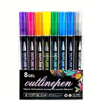 MAGICZNE MAZAKI PISAKI BROKATOWE KOLOROWE METALICZNE PODWÓJNA LINIA 8szt