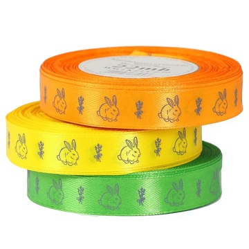 Лента атласная «ПАСХАЛЬНЫЙ ЗАЯЦ», 15мм/22мб, 3 цвета на выбор.