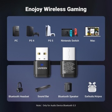 UGREEN aptX 5.3 Bluetooth USB Audio dla PS5/PS4/Switch/PS4 Pro