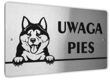 Tabliczka INOX - UWAGA PIES - Akita Inu