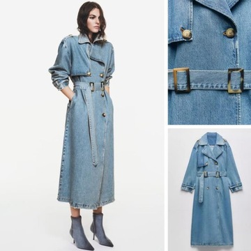 Dżinsowy długi trencz damski płaszcz sukienka Moda