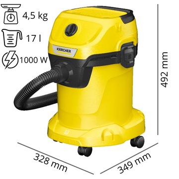 БЕЗРЕШЕННЫЙ ПЫЛЕСОС KARCHER WD3 ВЫСОКОЙ МОЩНОСТИ TURBO XL