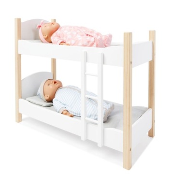 DREWNIANE DWUPIĘTROWE ŁÓŻECZKO DLA LALEK PIĘTROWE KINDERPLAY 53cm + POŚCIEL