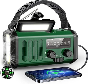 10000mAh Radio Awaryjne Solarne Pogodowe AM FM SOS z ładowarką USB i Kompas