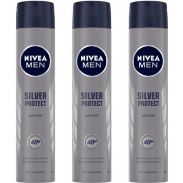 NIVEA MEN SILVER PROTECT Мужской спрей-антиперспирант 200 мл x 3 шт.