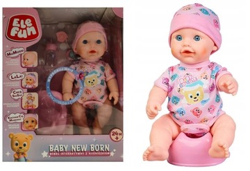 ELEFUN LALKA, BOBAS INTERAKTYWNY Baby New Born Z NOCNICZKIEM, 38 CM