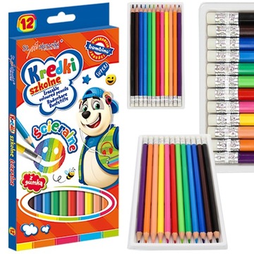 Стираемые КАРАНДАШИ BAMBINO С ЛАСТИКОМ, 12 ЦВЕТОВ.