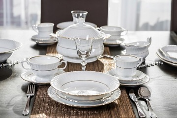 CHODZIEŻ IWONA B014 PORCELANA ZŁOTY PASEK SERWIS OBIADOWO KAWOWY 84 el