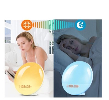 BUDZIK ŚWIETLNY LAMPA RGB RADIO FM NOCNA CYFROWE OBUDZENIE KOLORY DIOD LED