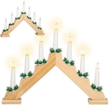 ДЕРЕВЯННЫЙ ПОДСВЕЧНИК ADVENT, СВЕЧИ СВЕТОДИОДНЫЕ, УКРАШЕНИЕ СВЕЧАМИ, 30 см