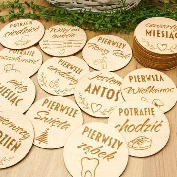 ДЕРЕВЯННЫЕ ТАРЕЛКИ ФОТОКАРТКИ «ПЕРВЫЙ ГОД» НАБОР ИЗ 27 ШТ.