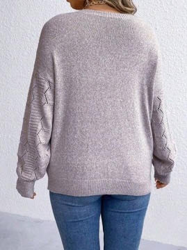 SHEIN CURVE beżowy damski ażurowy sweter V-neck 6XL