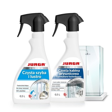 ZESTAW płyn do MYCIA kabin i ARMATURY usuwa KAMIEŃ 0,5L + płyn do szyb 0,5L